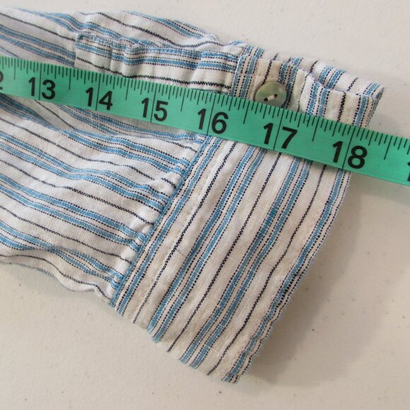 J Jill Love Linen White Blue/Black Striped Hi-Low Tunic Large Tall - Picture 13 of 16